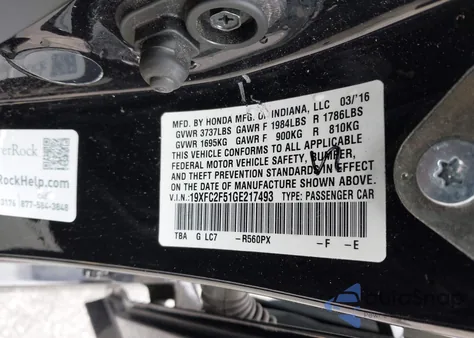 2016 Honda Civic Lx из США, поврежденный, VIN 19XFC2F51GE217493